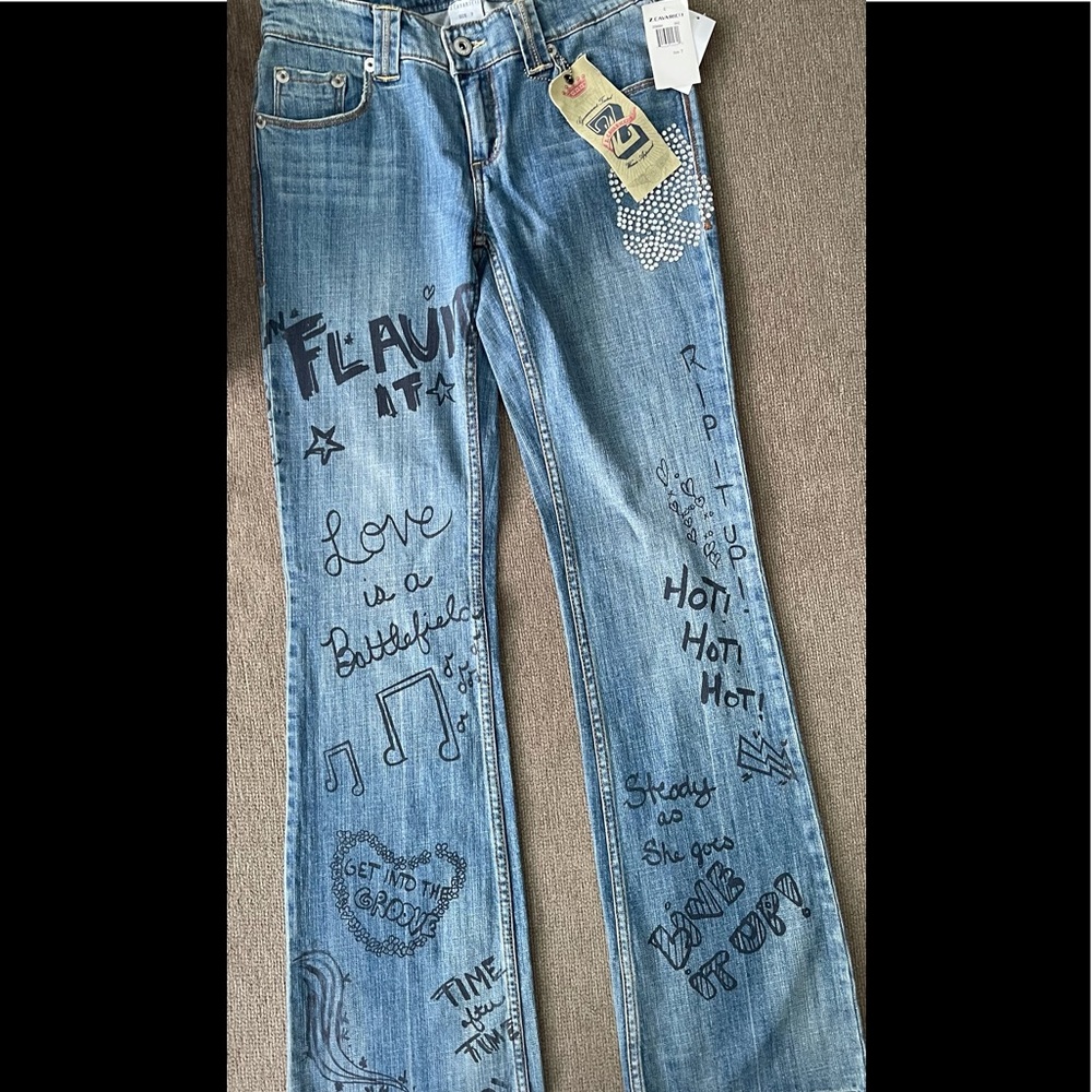 Women’s graffiti beaded denim & wide length jeans